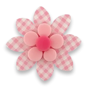 Pink gingham flower 🌸 - brooch - Set of 4