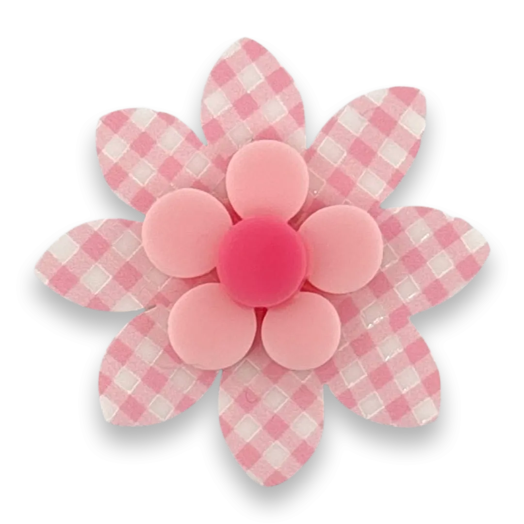 Pink gingham flower 🌸 - brooch - Set of 4
