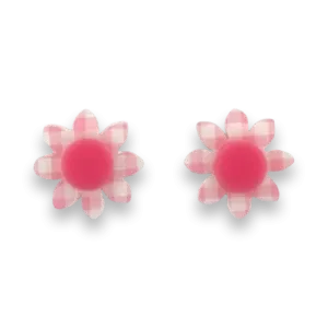 Pink gingham flower 🌸 - stud - Set of 2