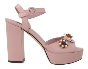 Pink Leather Crystal Sandals