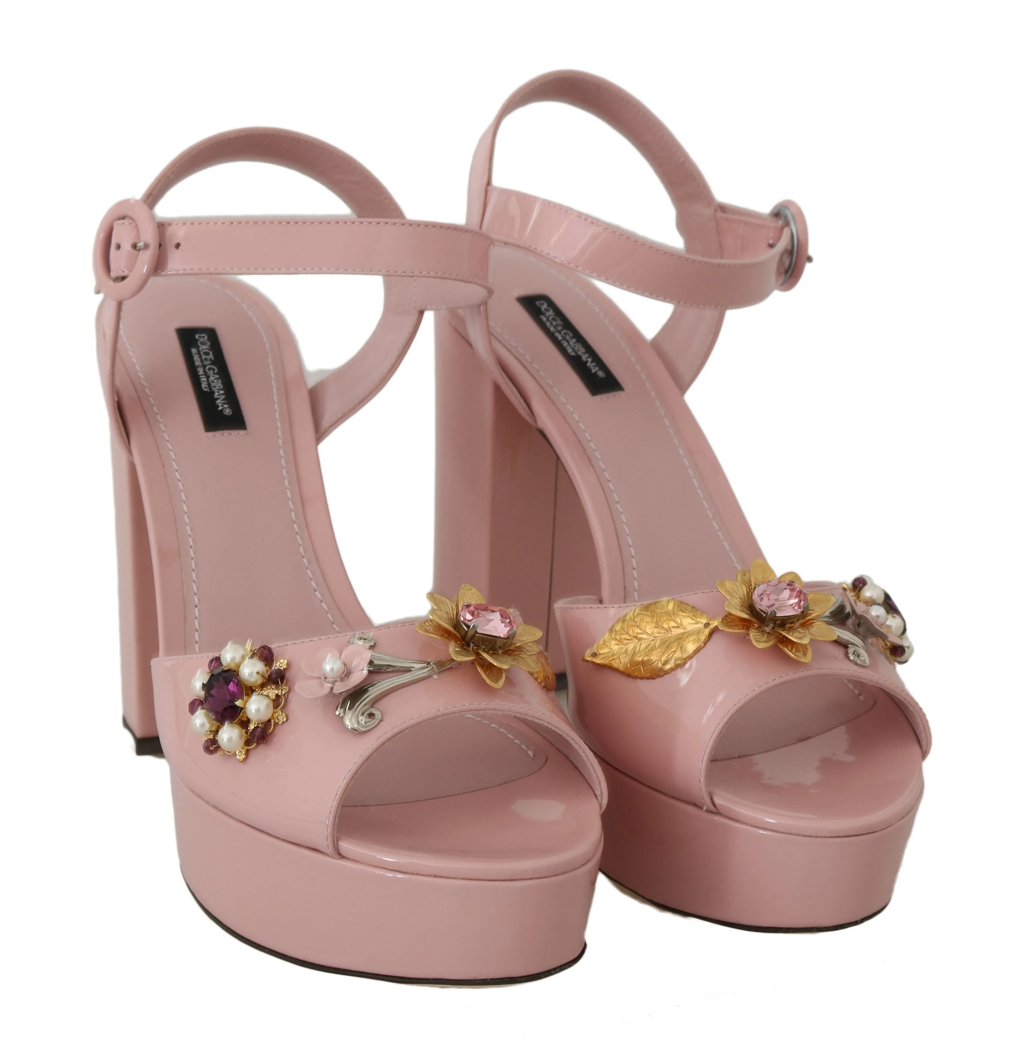 Pink Leather Crystal Sandals