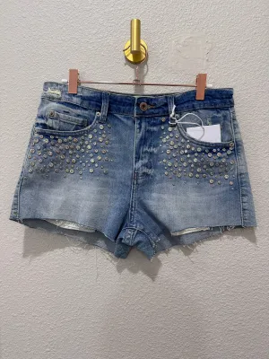 Pistola Studded Rhinestones High-Rise Cutoff Jean Shorts Denim