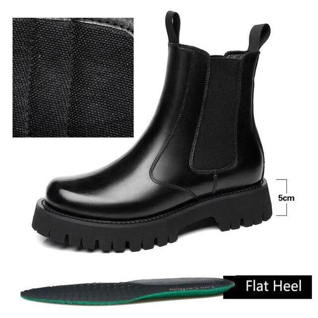 Platform Boot Height Increasing High Men Leather Heel Shoe
