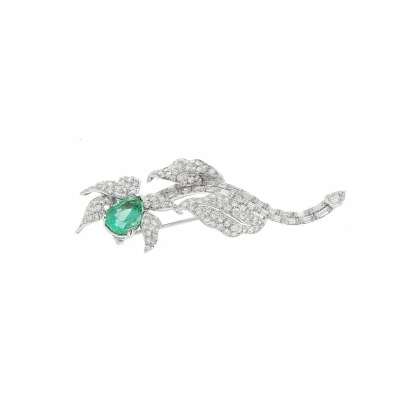 Platinum Beryl and Diamond Flower Brooch
