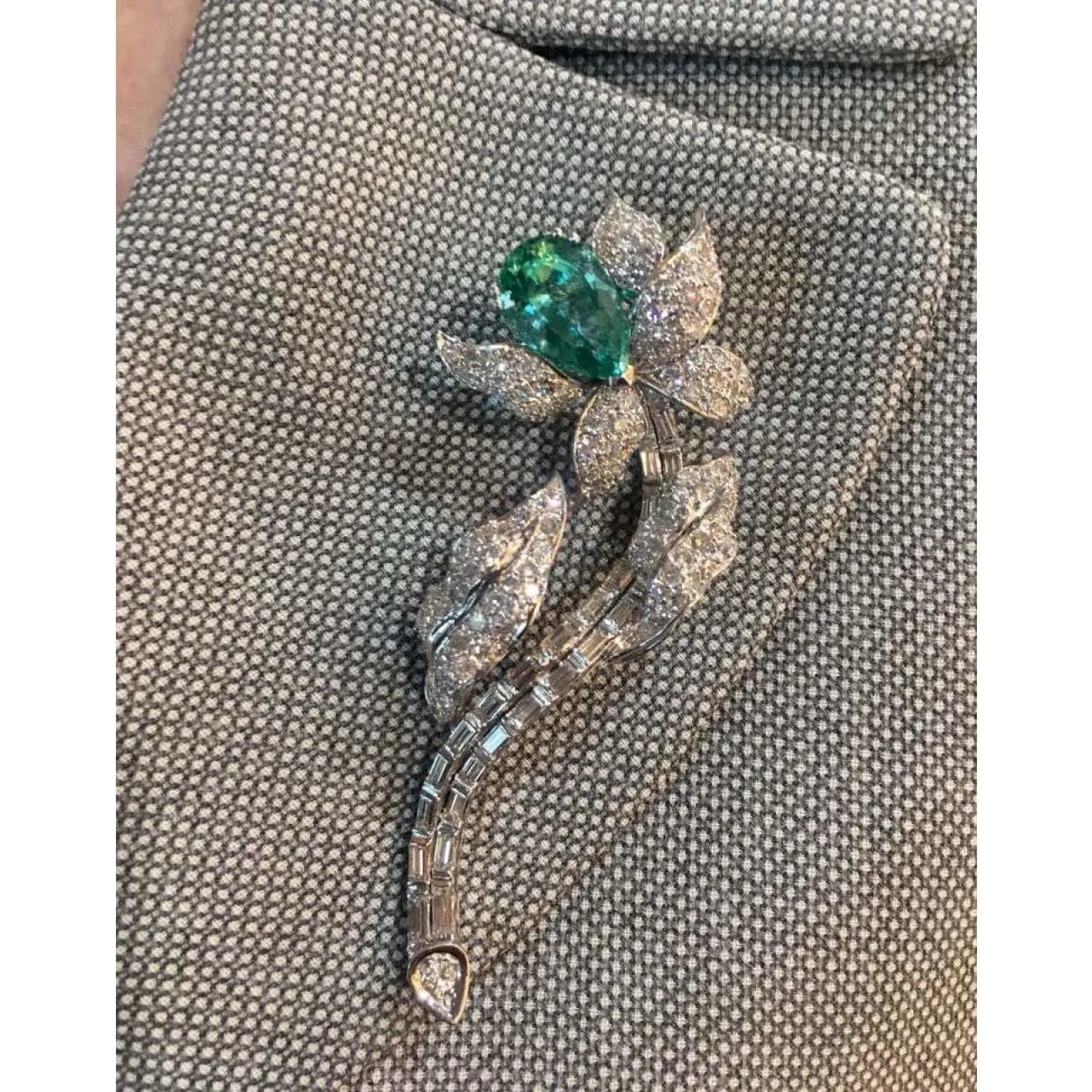 Platinum Beryl and Diamond Flower Brooch