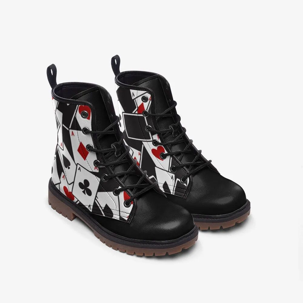 Playing Cards Black Vegan Leather Unisex Boots