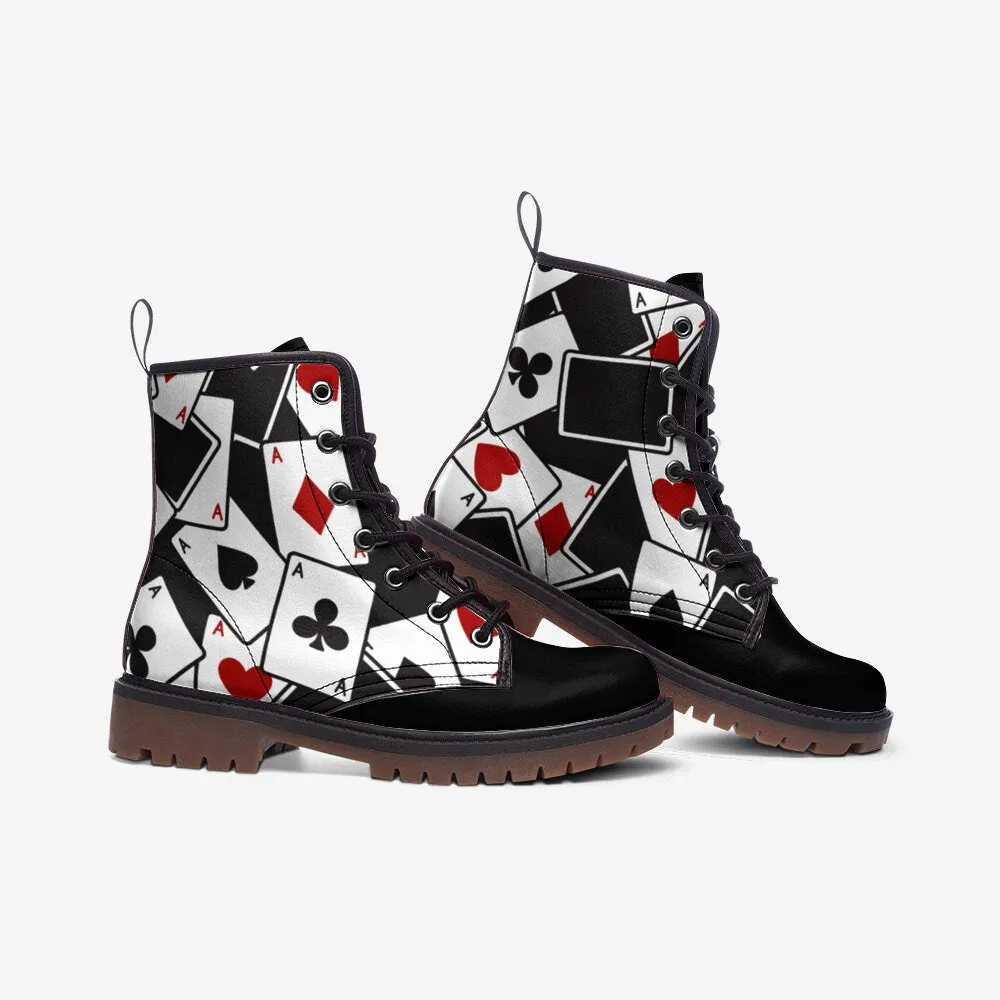 Playing Cards Black Vegan Leather Unisex Boots