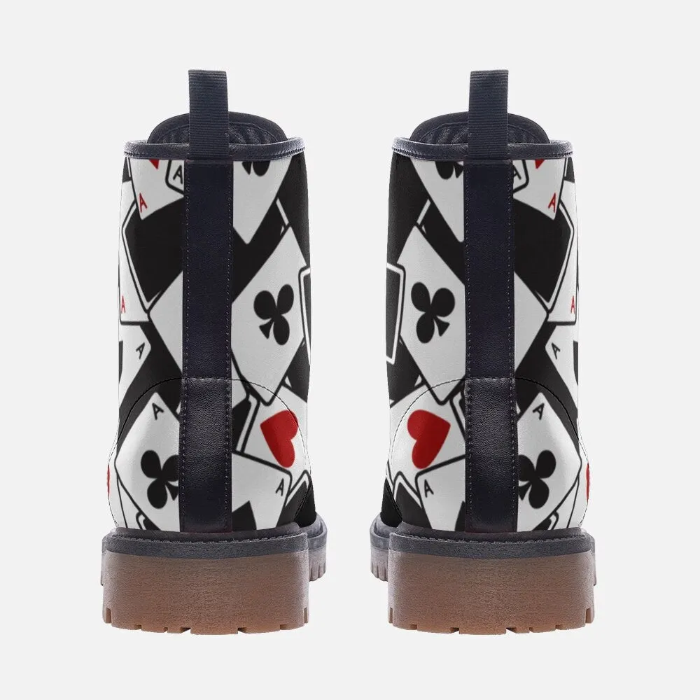 Playing Cards Black Vegan Leather Unisex Boots