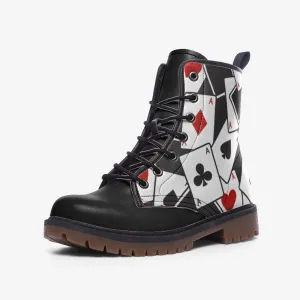 Playing Cards Black Vegan Leather Unisex Boots