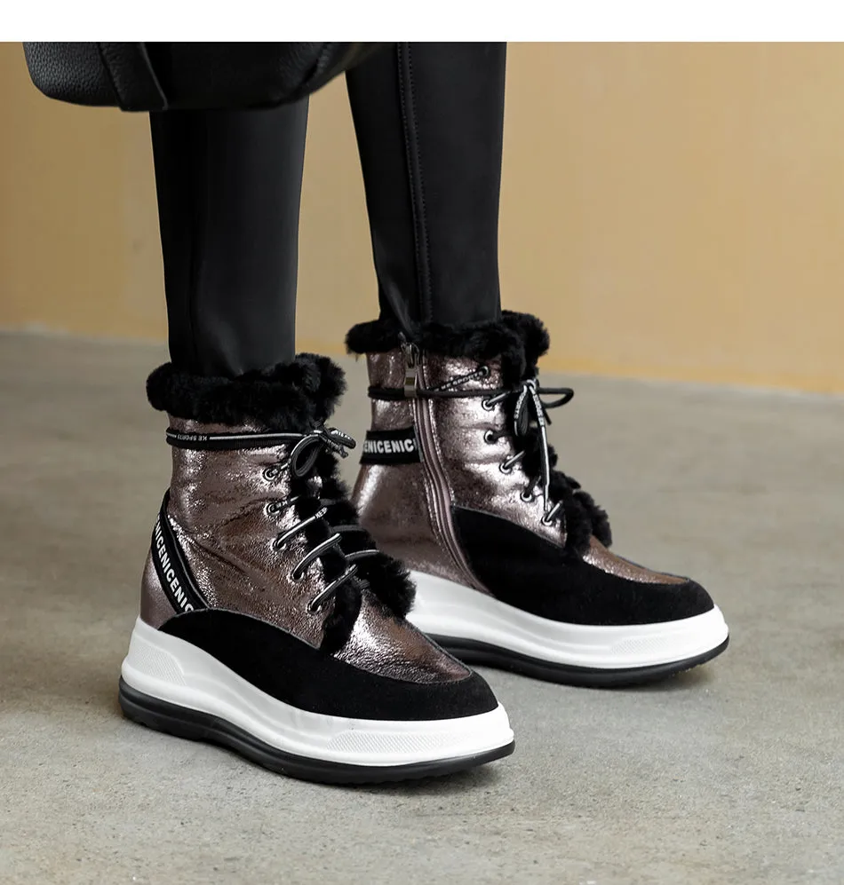 Plus Size 34-43 Lace Up Boots Women Shoes Winter Genuine Leather Boots Women Military Casual Martin Boots Women Wool Snow Boots