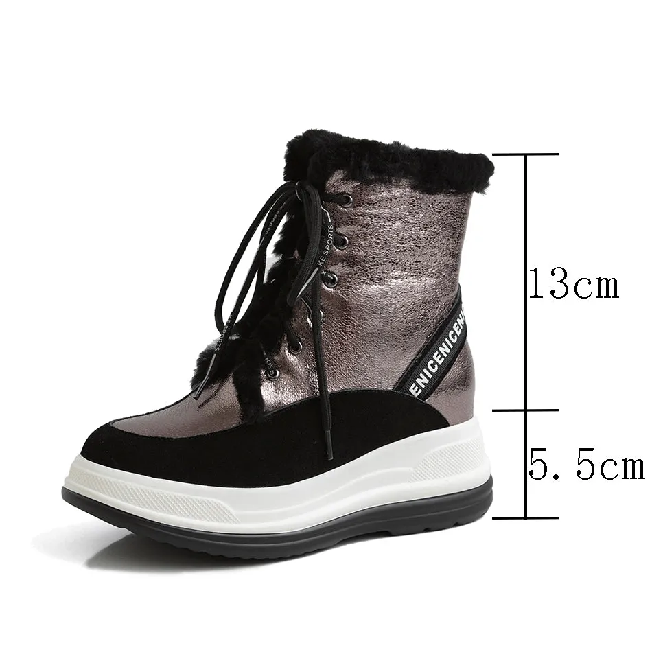 Plus Size 34-43 Lace Up Boots Women Shoes Winter Genuine Leather Boots Women Military Casual Martin Boots Women Wool Snow Boots