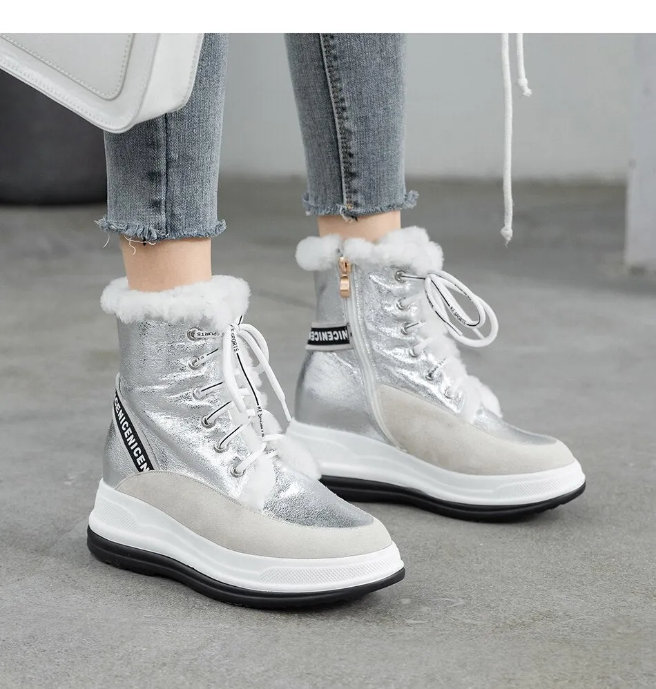 Plus Size 34-43 Lace Up Boots Women Shoes Winter Genuine Leather Boots Women Military Casual Martin Boots Women Wool Snow Boots