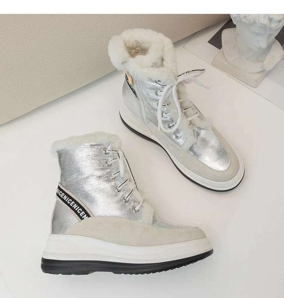 Plus Size 34-43 Lace Up Boots Women Shoes Winter Genuine Leather Boots Women Military Casual Martin Boots Women Wool Snow Boots
