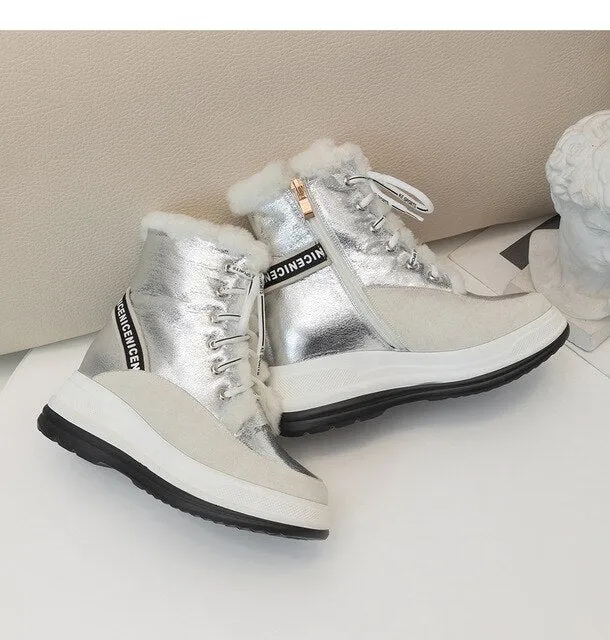 Plus Size 34-43 Lace Up Boots Women Shoes Winter Genuine Leather Boots Women Military Casual Martin Boots Women Wool Snow Boots