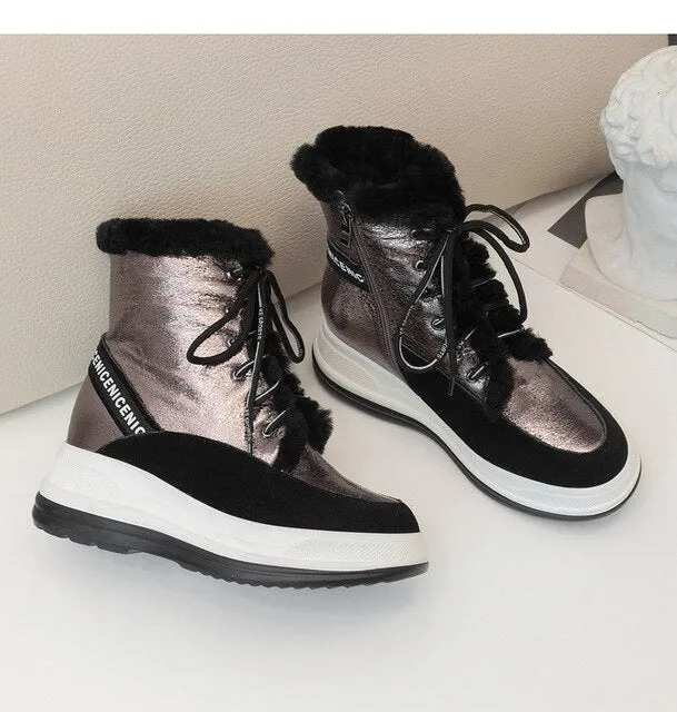 Plus Size 34-43 Lace Up Boots Women Shoes Winter Genuine Leather Boots Women Military Casual Martin Boots Women Wool Snow Boots