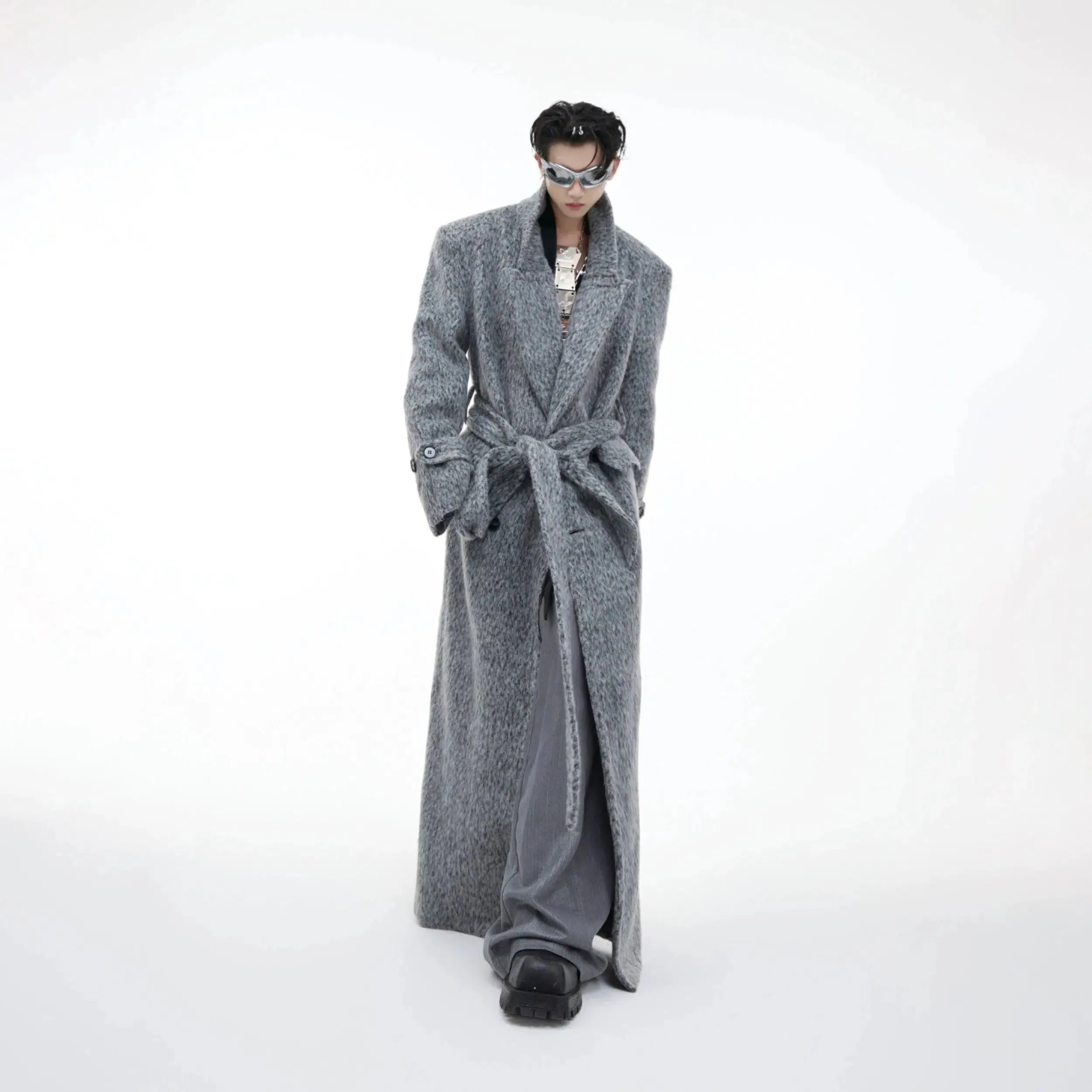 Plush Wool Strapped Long Windbreaker