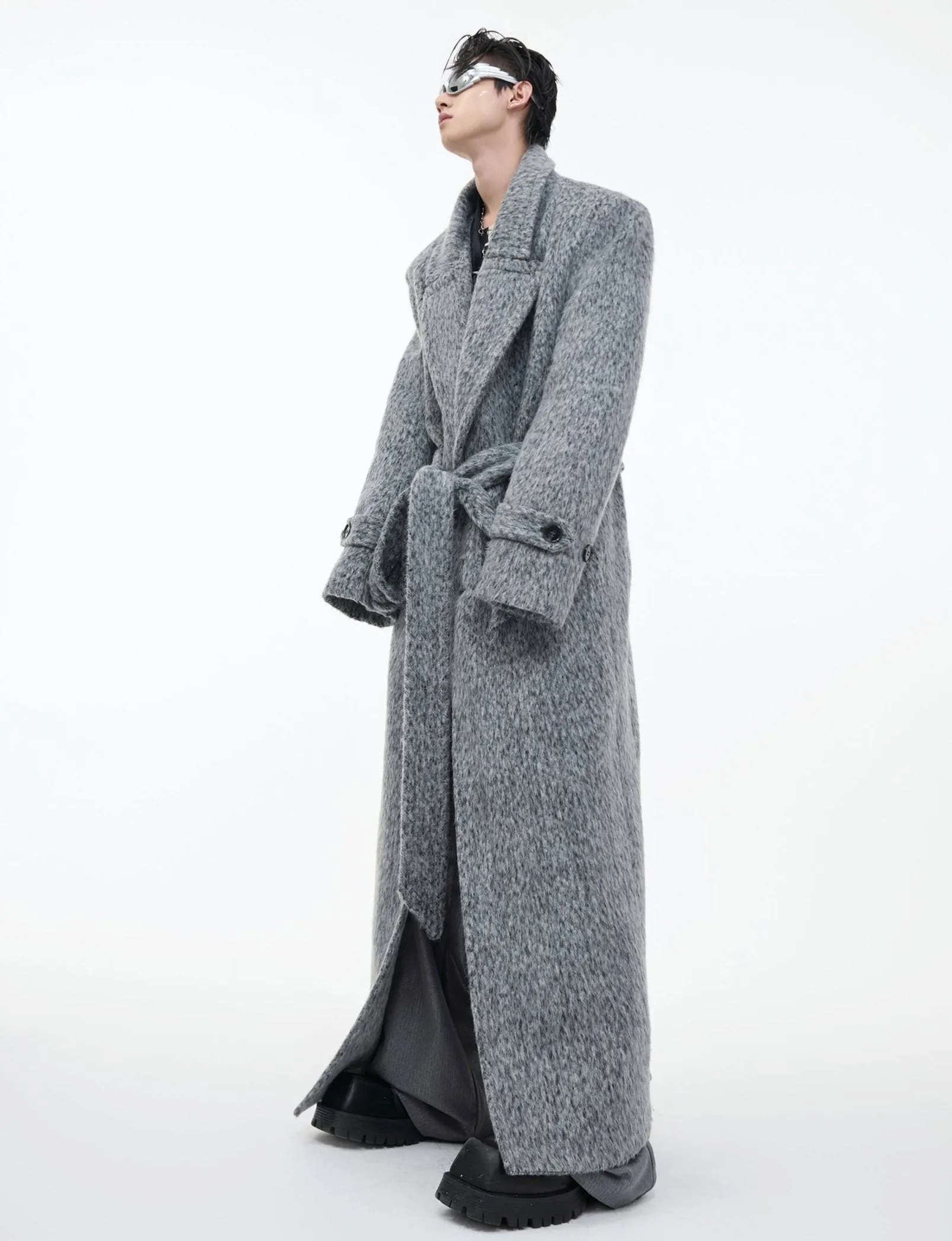 Plush Wool Strapped Long Windbreaker