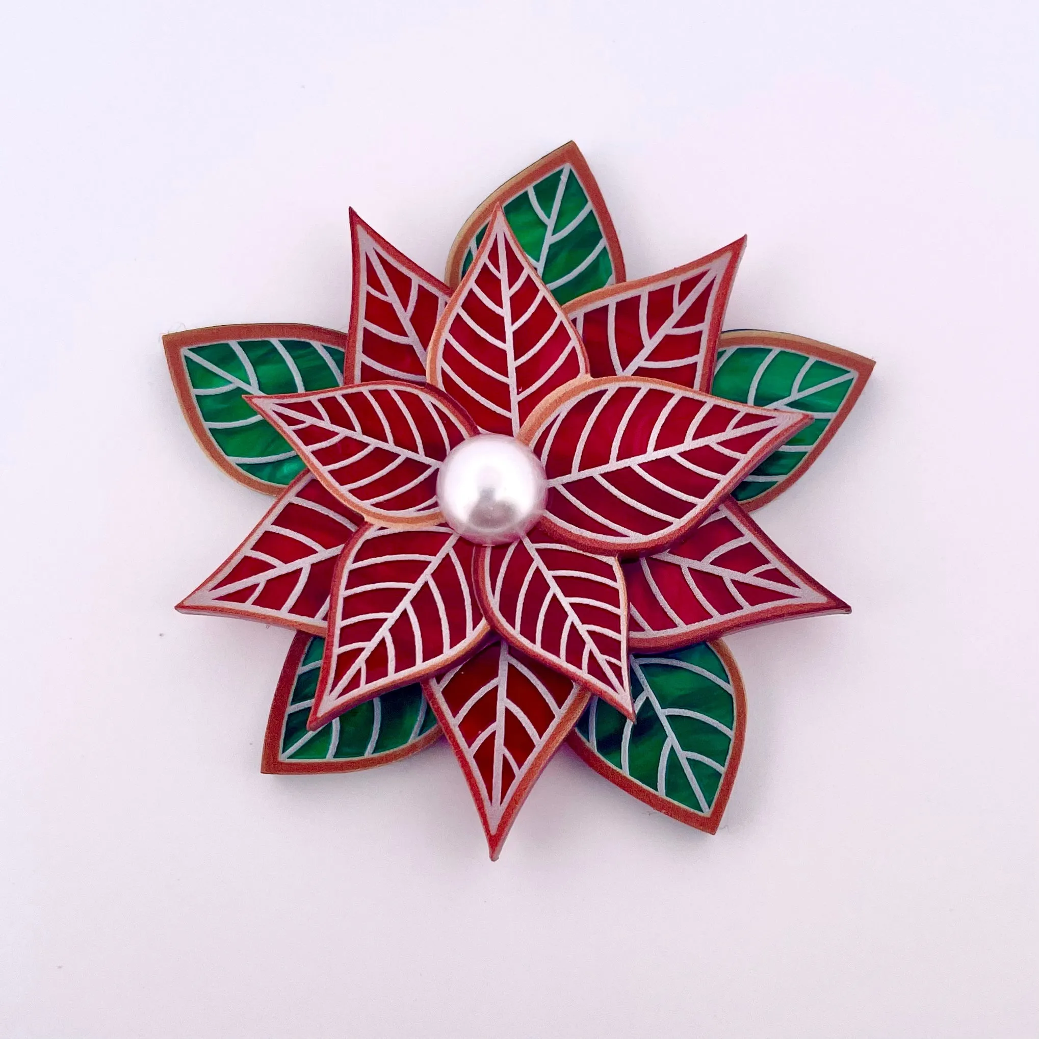 Poinsettia red - Brooch - Set of 4