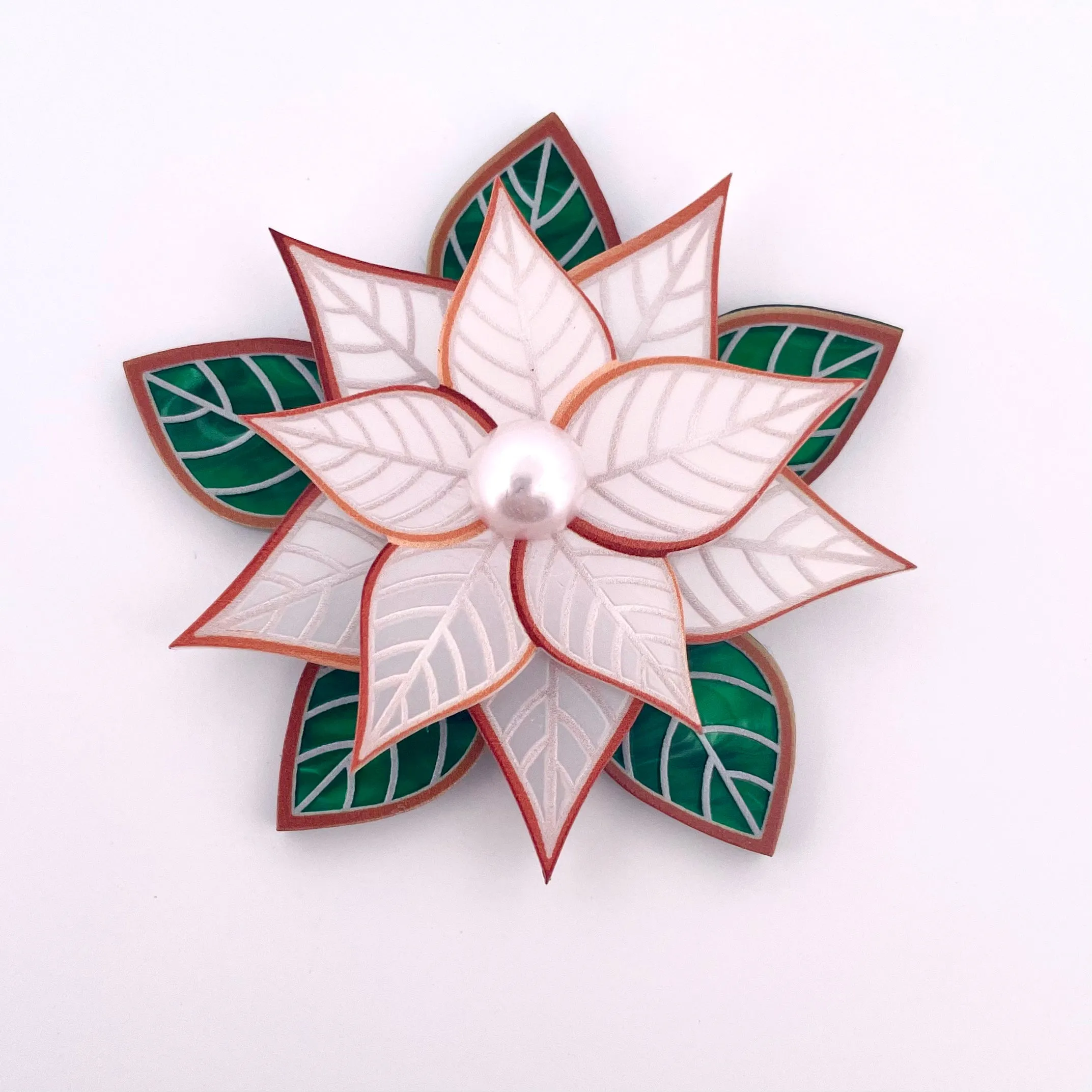 Poinsettia white - Brooch - Set of 4