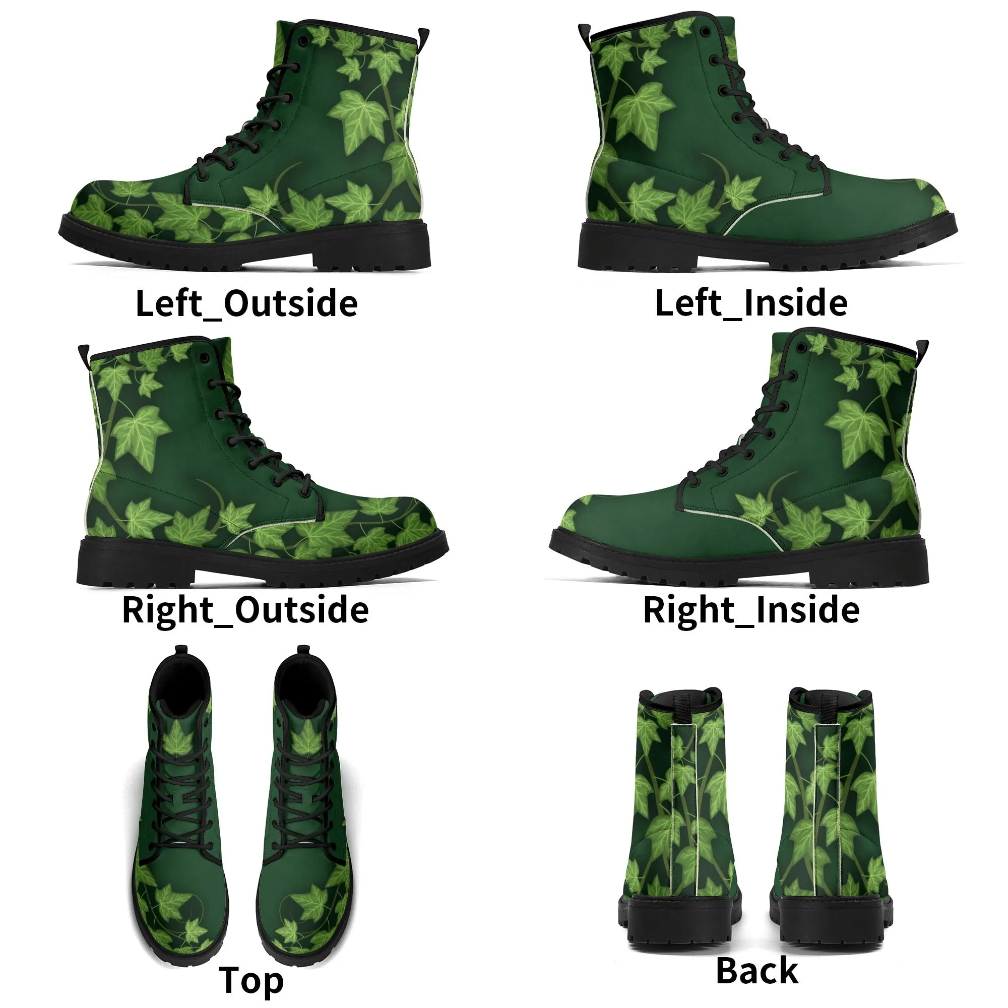 Poison Ivy Super Villain Inspired Womens Boots, Green Ivy Leaf Boots