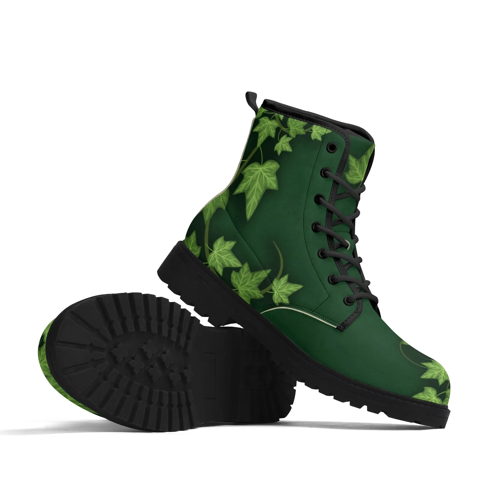 Poison Ivy Super Villain Inspired Womens Boots, Green Ivy Leaf Boots