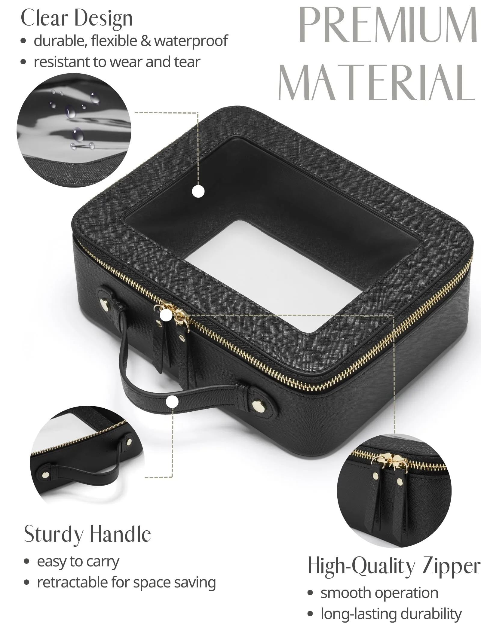 Popvibe Clear Makeup Case Set Black Toiletry Bag Travel Large Clear Cosmetic Bag with Zipper, Big Make Up Bag Organizer Women Traveling TSA Approved Transparent Bag Car for Essentials