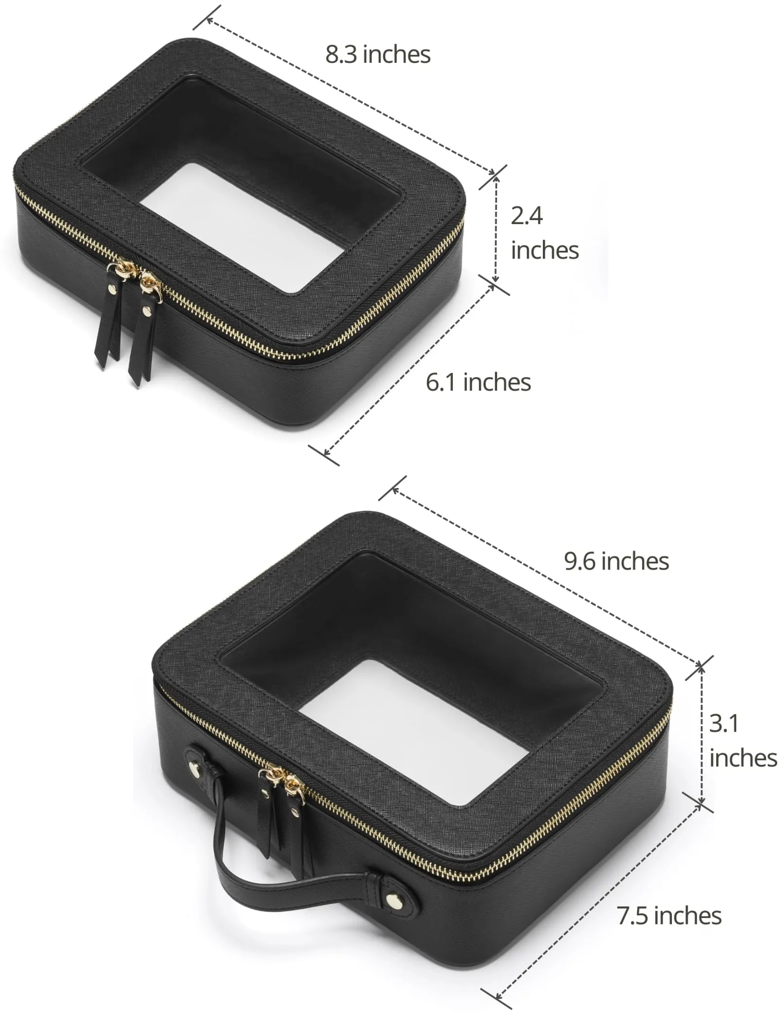 Popvibe Clear Makeup Case Set Black Toiletry Bag Travel Large Clear Cosmetic Bag with Zipper, Big Make Up Bag Organizer Women Traveling TSA Approved Transparent Bag Car for Essentials