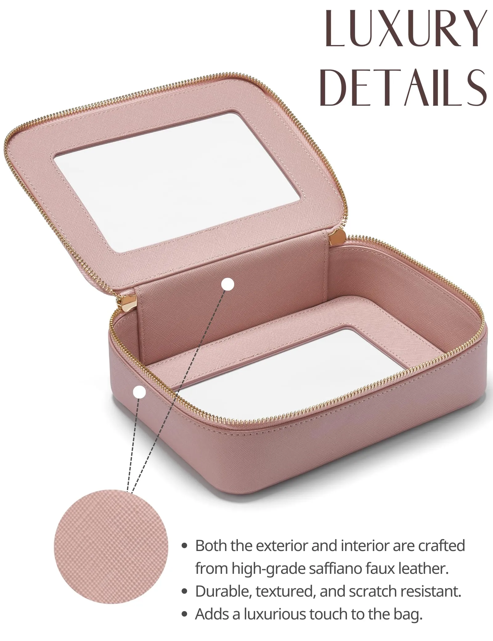 Popvibe Clear Makeup Case Set Pink Toiletry Bag Travel Large Clear Cosmetic Bag with Zipper, Big Make Up Bag Organizer Women Traveling TSA Approved Transparent Bag Car for Essentials