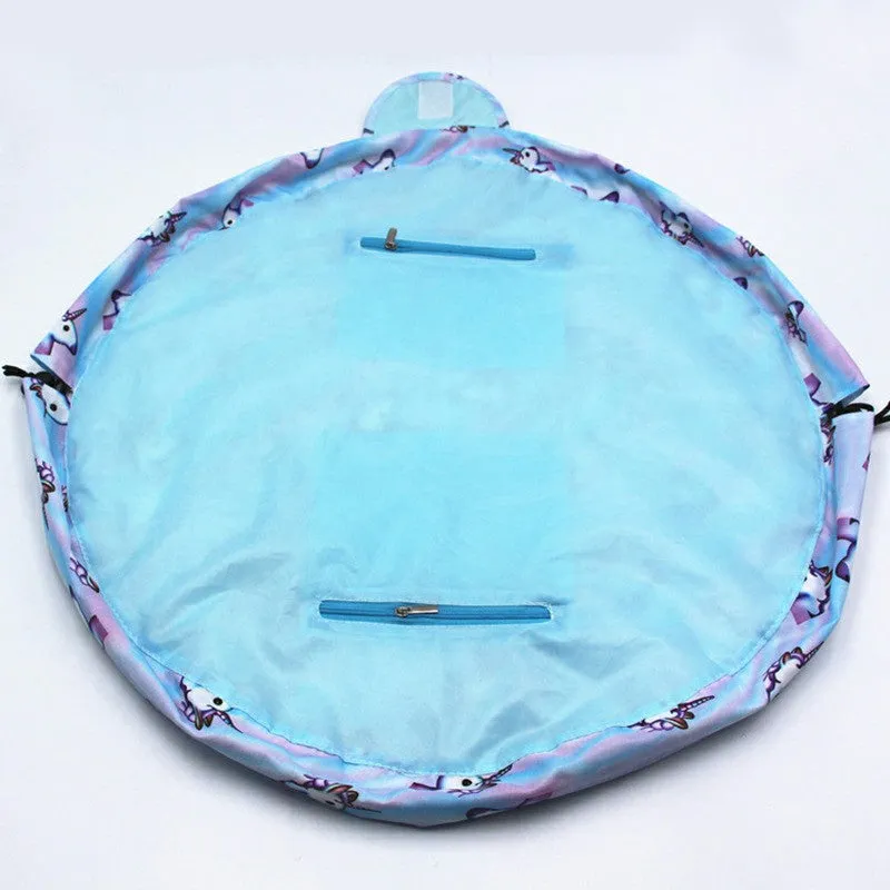 Portable Makeup Drawstring Bags Storage Travel Pouch Cosmetic Bag - Light Blue Unicorn