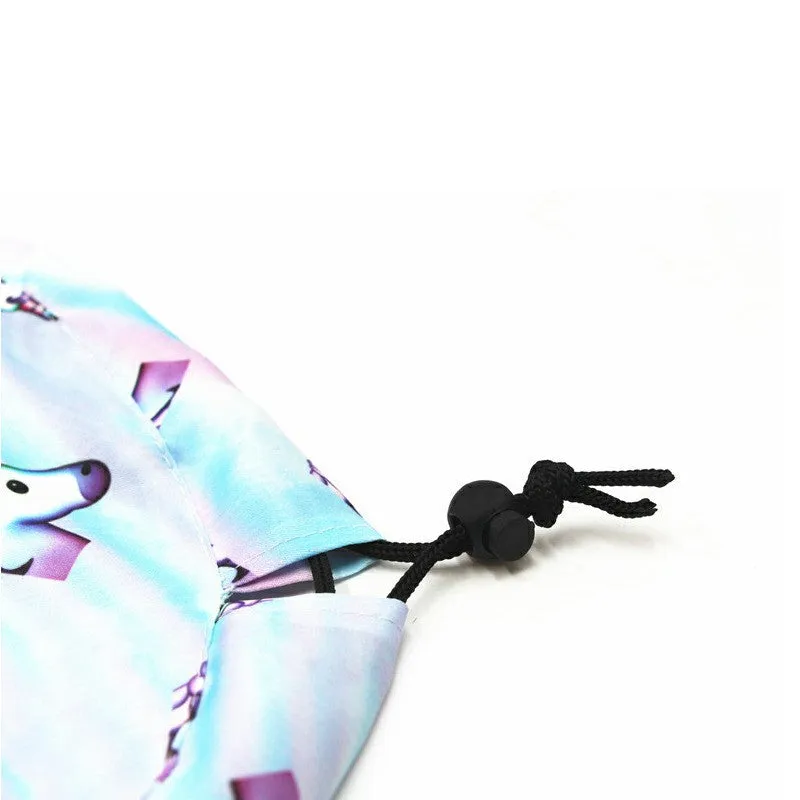 Portable Makeup Drawstring Bags Storage Travel Pouch Cosmetic Bag - Light Blue Unicorn