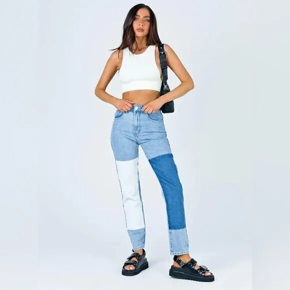 Princess Polly COFIELD MOM JEAN PATCH DENIM
