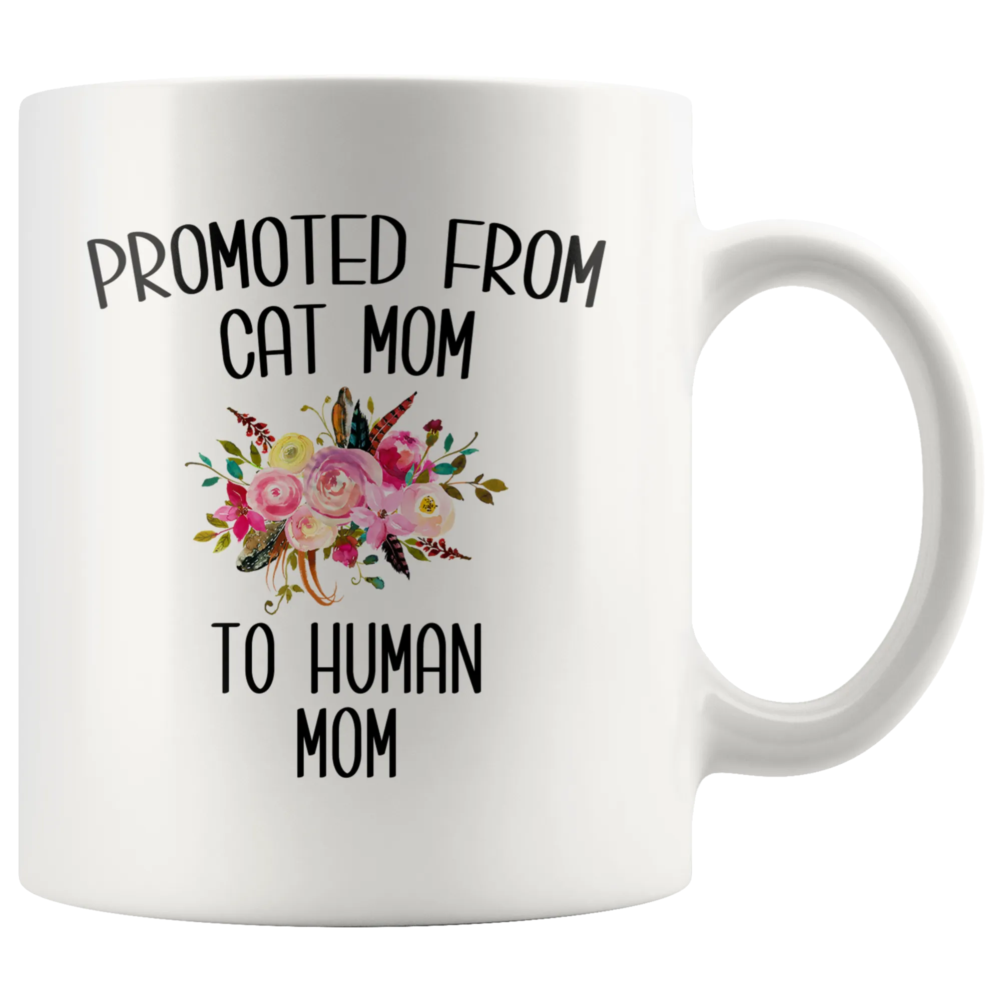 Promoted From Cat Mom To Human Mom Mug New Baby ShowerPregnancy Gift for Her Coffee Cup