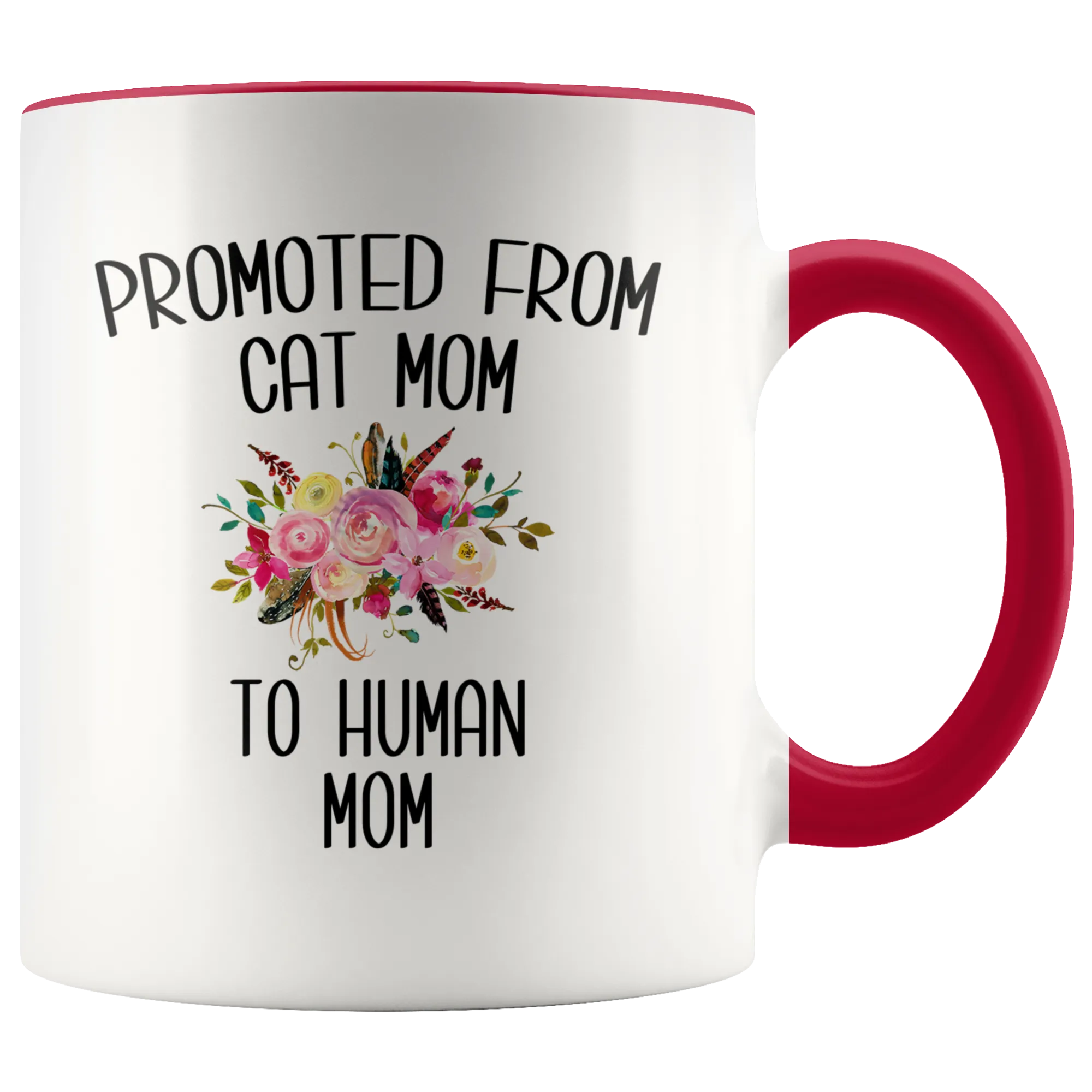 Promoted From Cat Mom To Human Mom Mug New Baby ShowerPregnancy Gift for Her Coffee Cup
