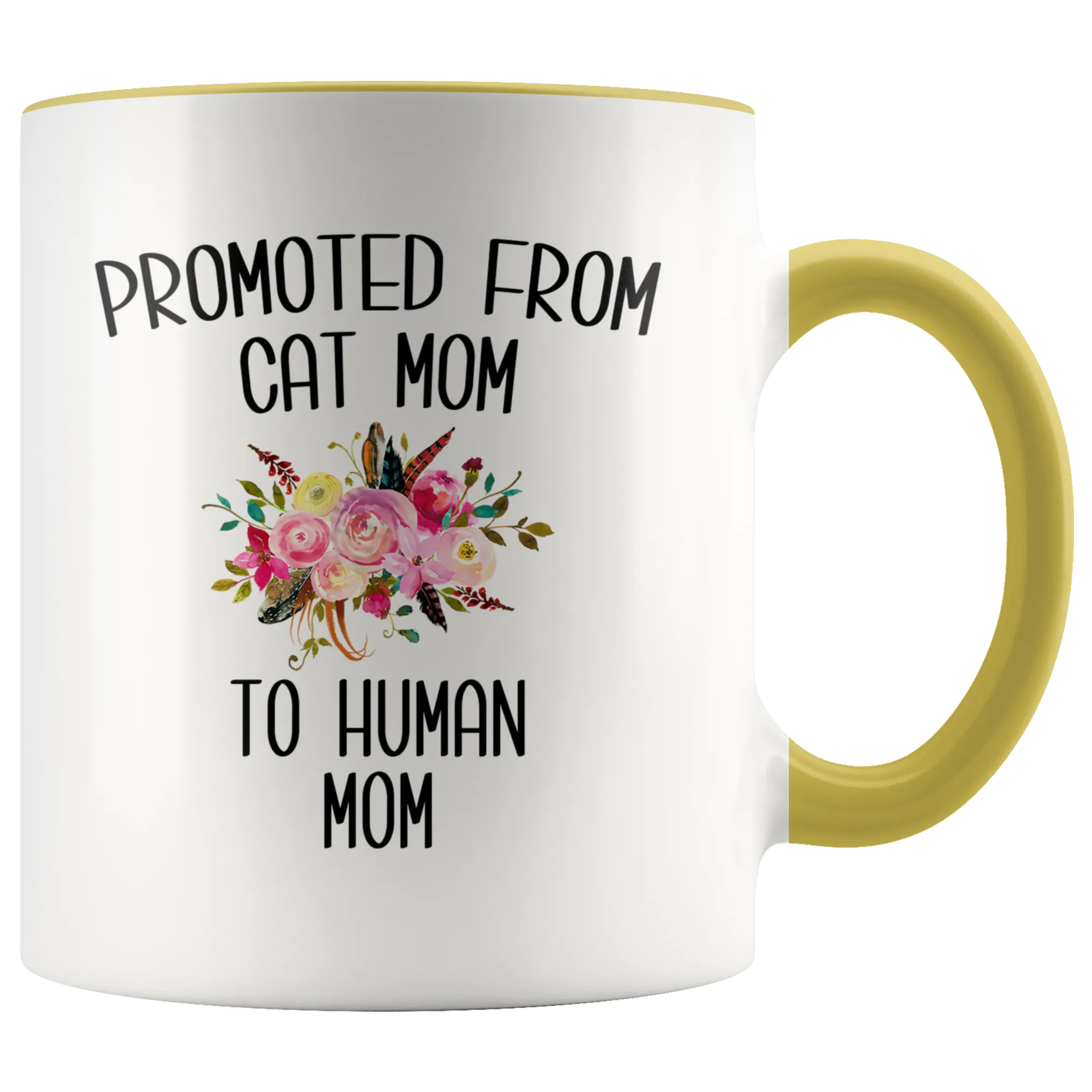 Promoted From Cat Mom To Human Mom Mug New Baby ShowerPregnancy Gift for Her Coffee Cup