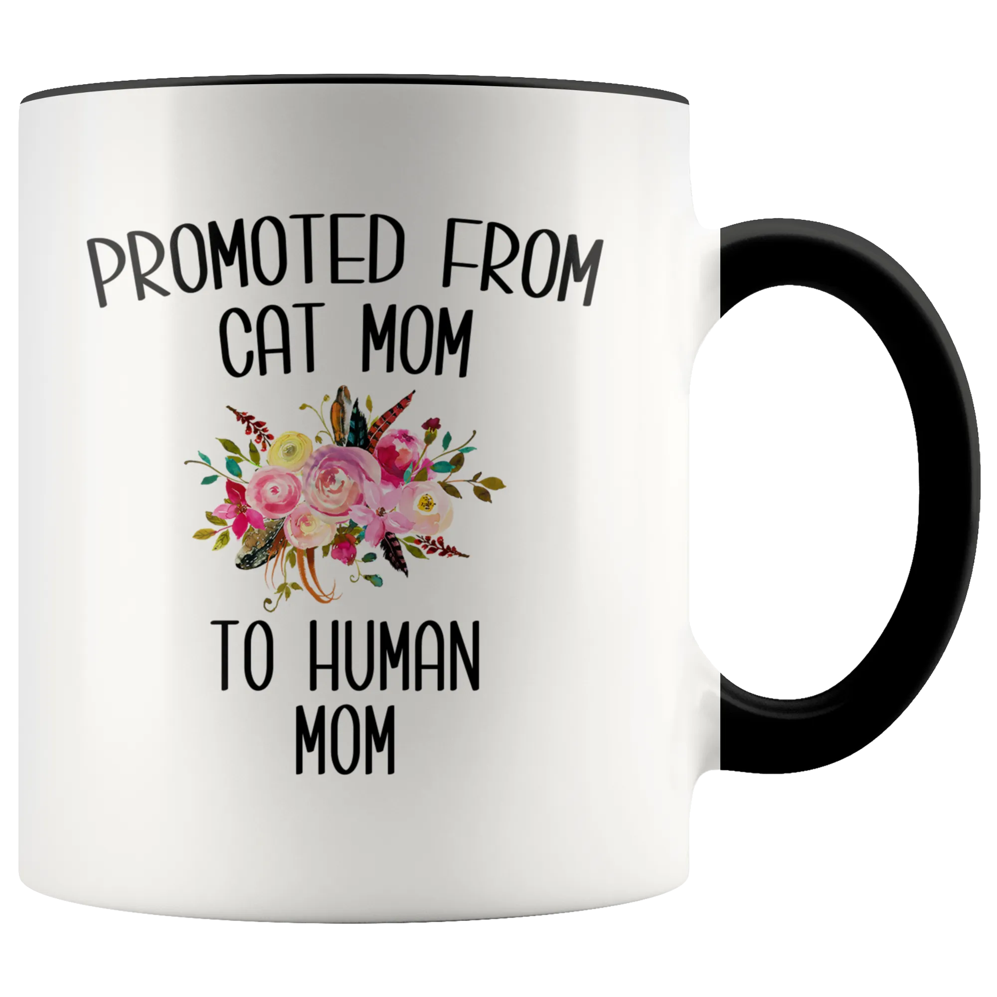 Promoted From Cat Mom To Human Mom Mug New Baby ShowerPregnancy Gift for Her Coffee Cup