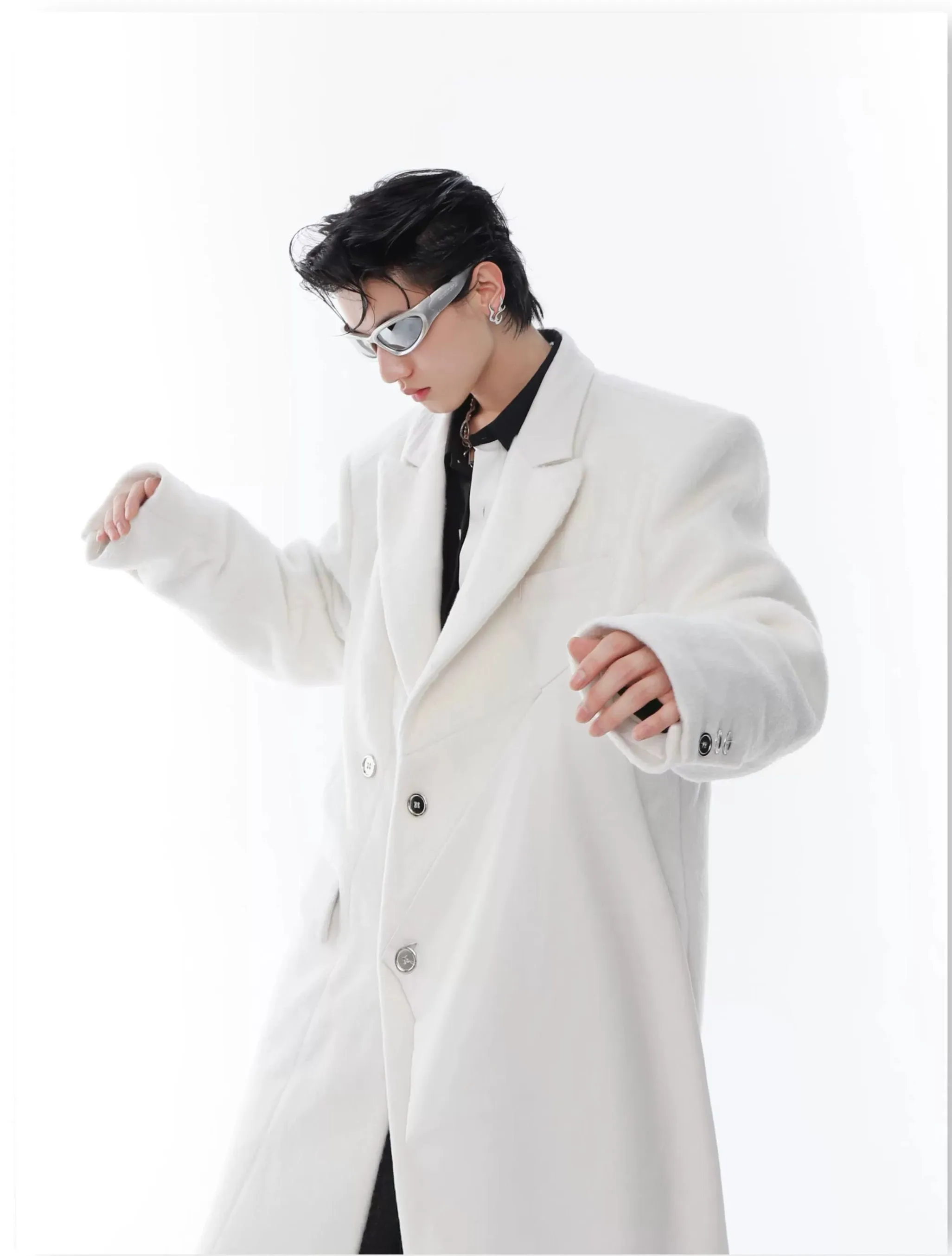 PU Leather Patchwork Wool Windbreaker