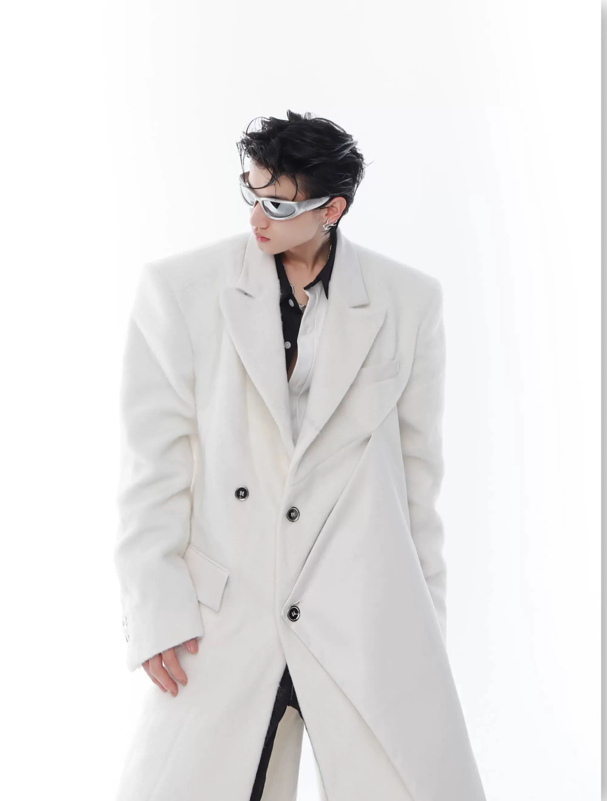 PU Leather Patchwork Wool Windbreaker