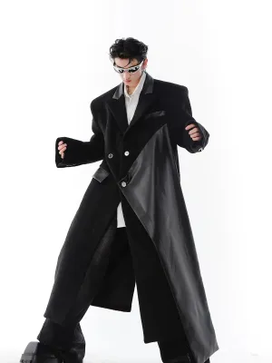 PU Leather Patchwork Wool Windbreaker