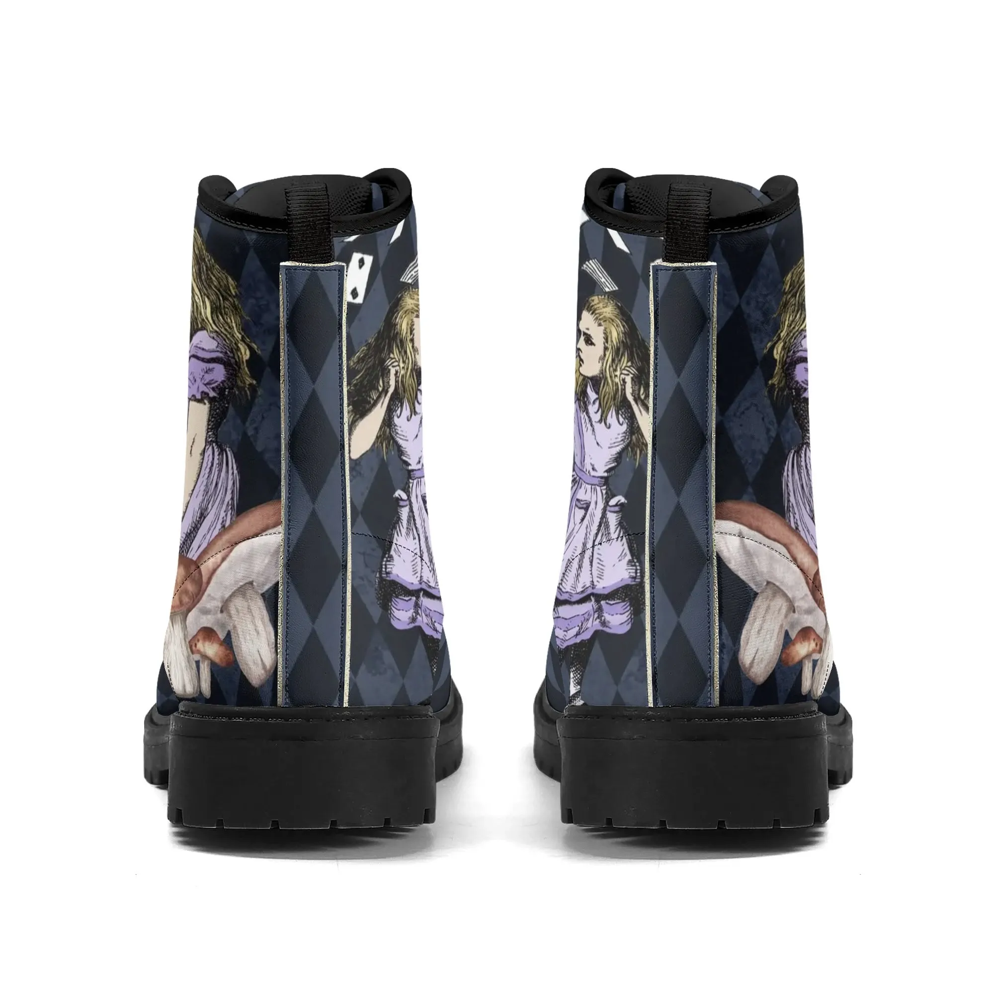 Purple Alice in Wonderland - Playing Cards Attack - Womens Vegan Boots