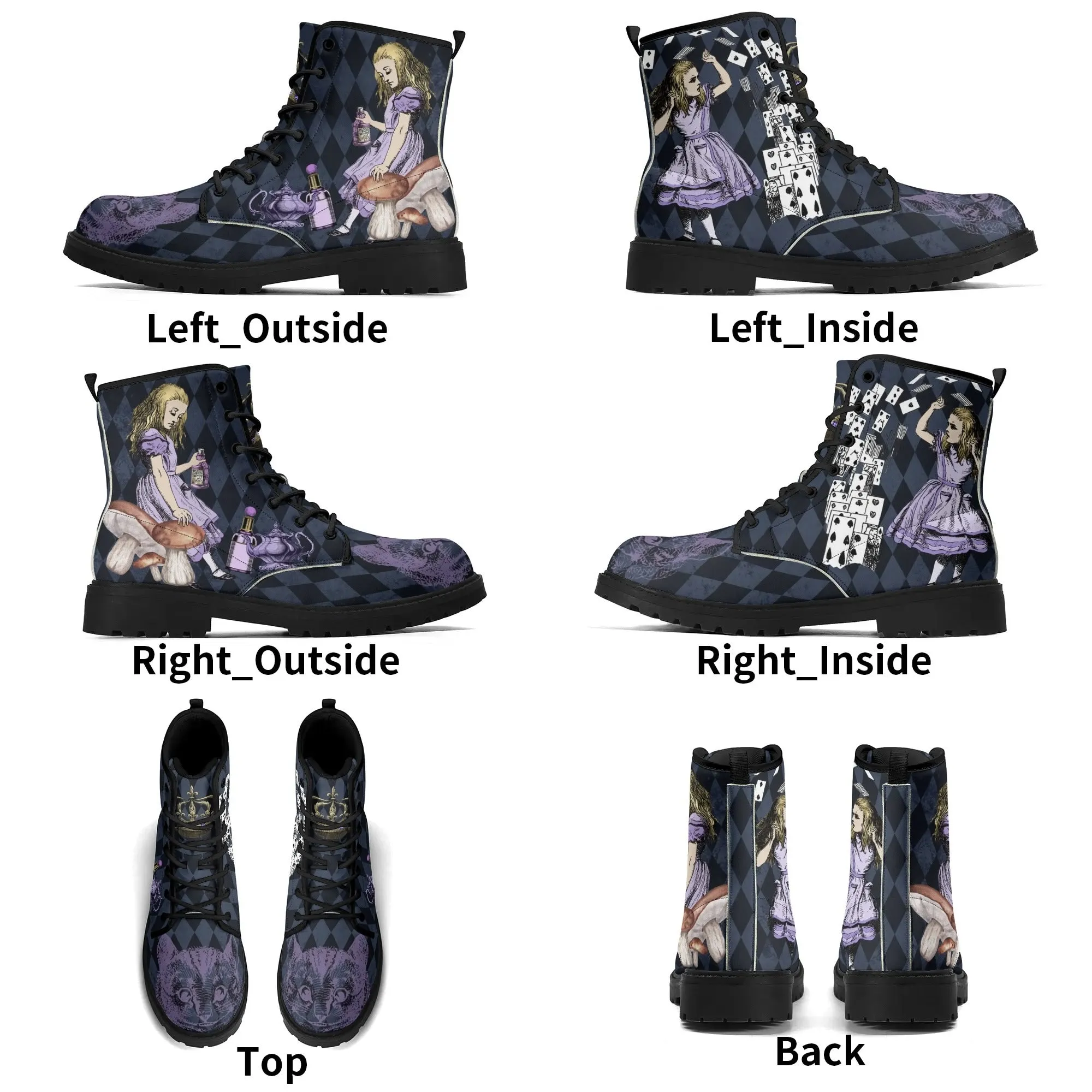 Purple Alice in Wonderland - Playing Cards Attack - Womens Vegan Boots