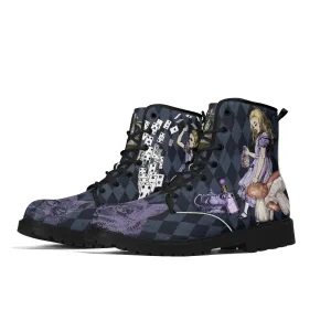 Purple Alice in Wonderland - Playing Cards Attack - Womens Vegan Boots