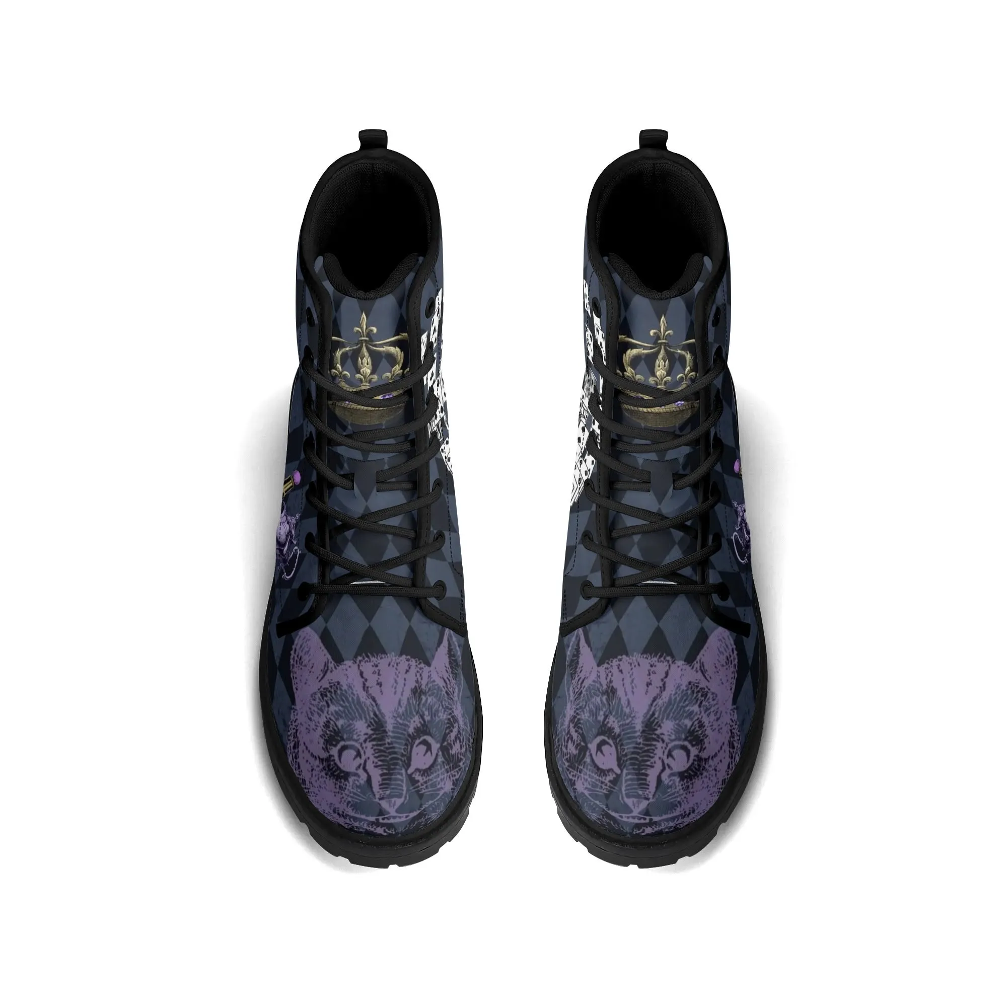 Purple Alice in Wonderland - Playing Cards Attack - Womens Vegan Boots