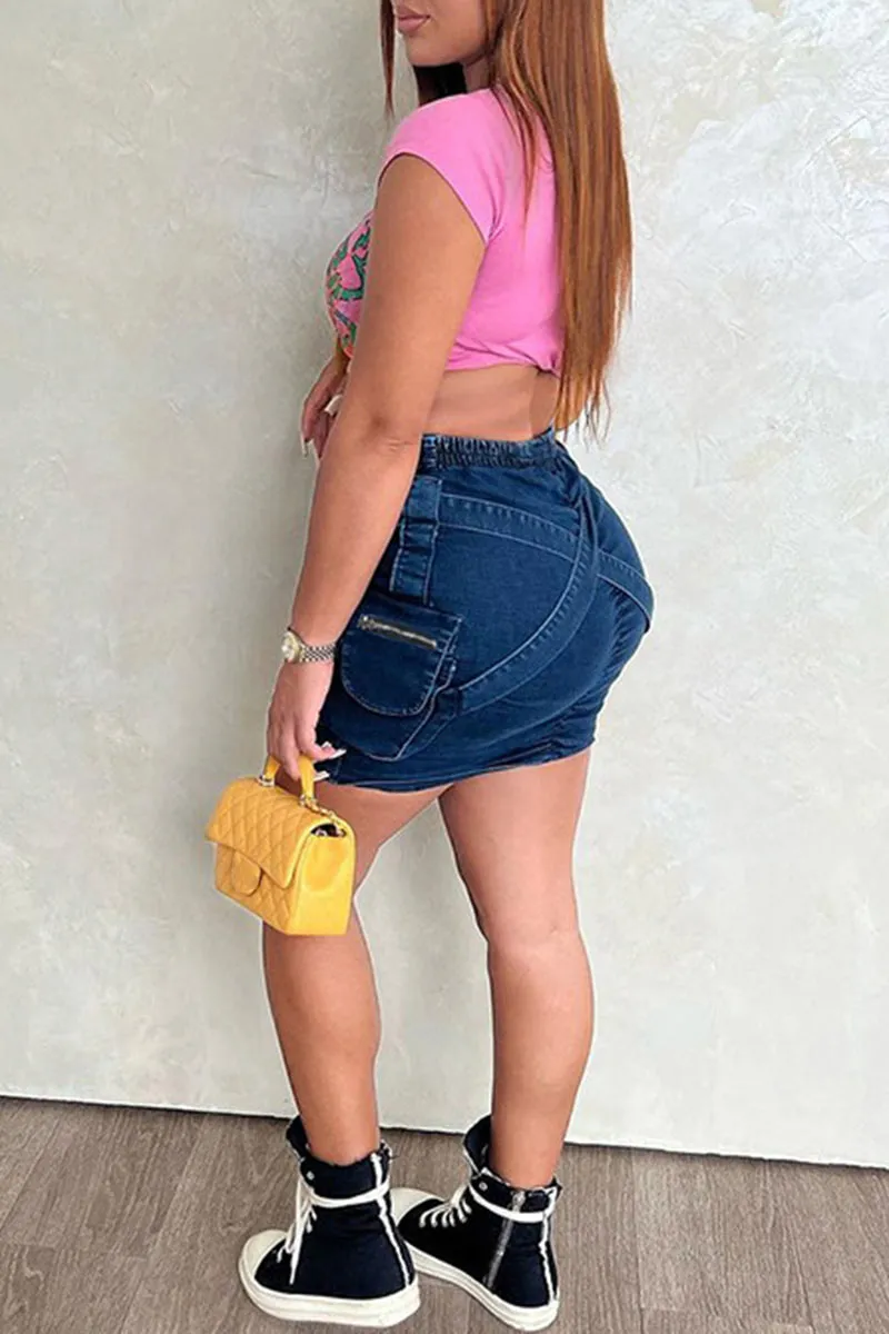 QM0163 Denim Cargo Mini Skirt