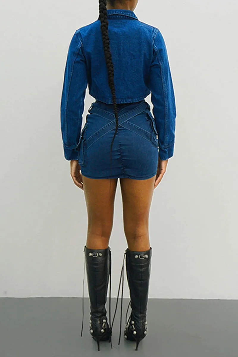 QM0163 Denim Cargo Mini Skirt