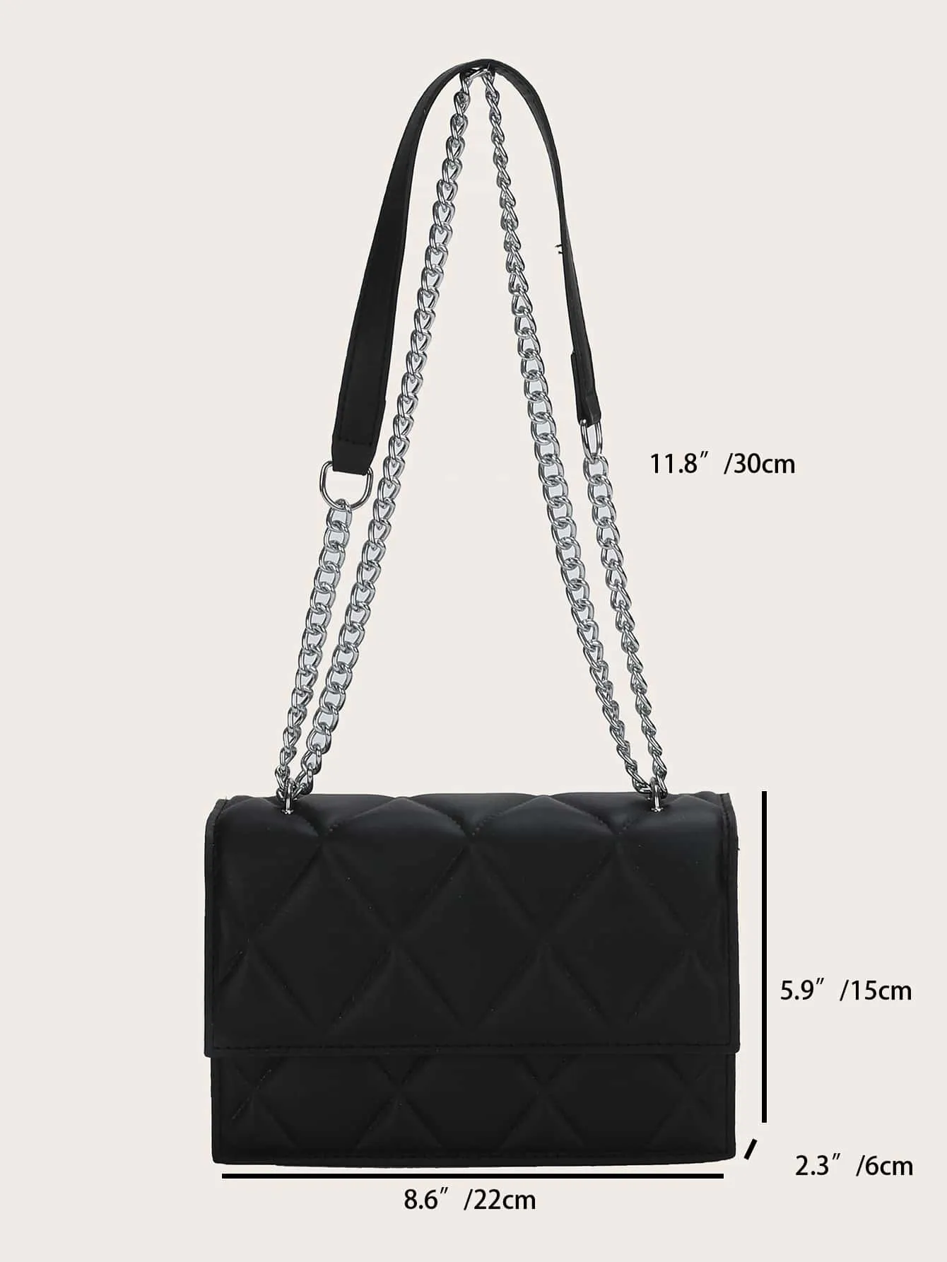 Quilted Detail Flap Chain Square Bag - 𝘚𝘚²³ - Black