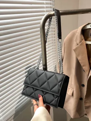 Quilted Detail Flap Chain Square Bag - 𝘚𝘚²³ - Black