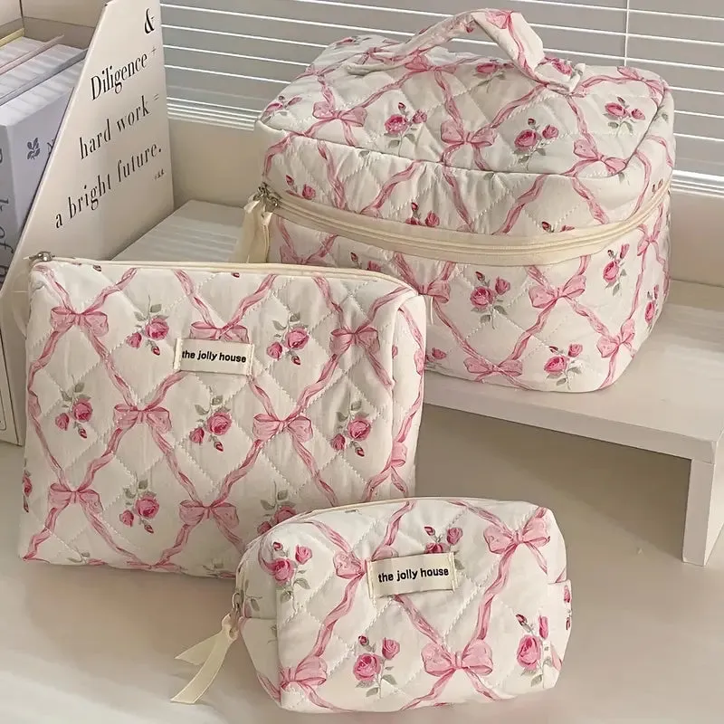Quilted Floral/Bows Cosmetic Bag
