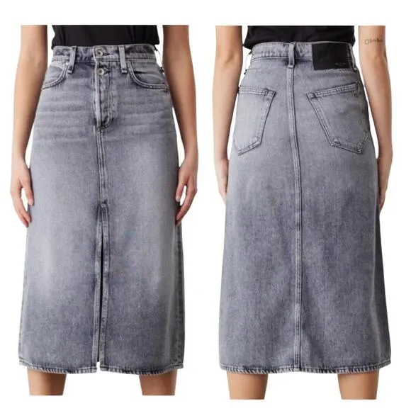 Rag &amp; Bone Marlowe High RiseDenim Button Closure Midi Skirt Gray Skirt Size 25
