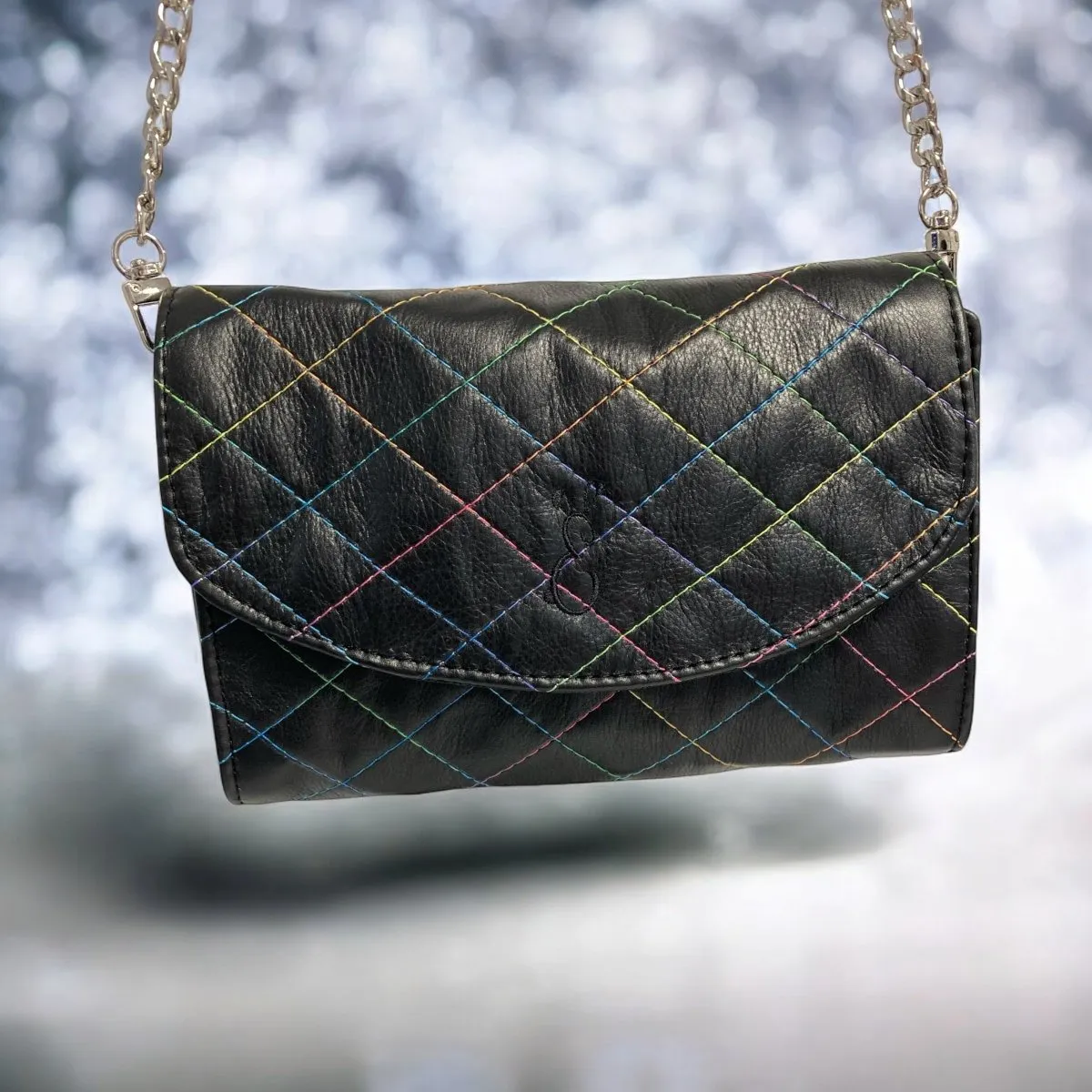 Rainbow Quilted Black Nappa Leather Crossbody
