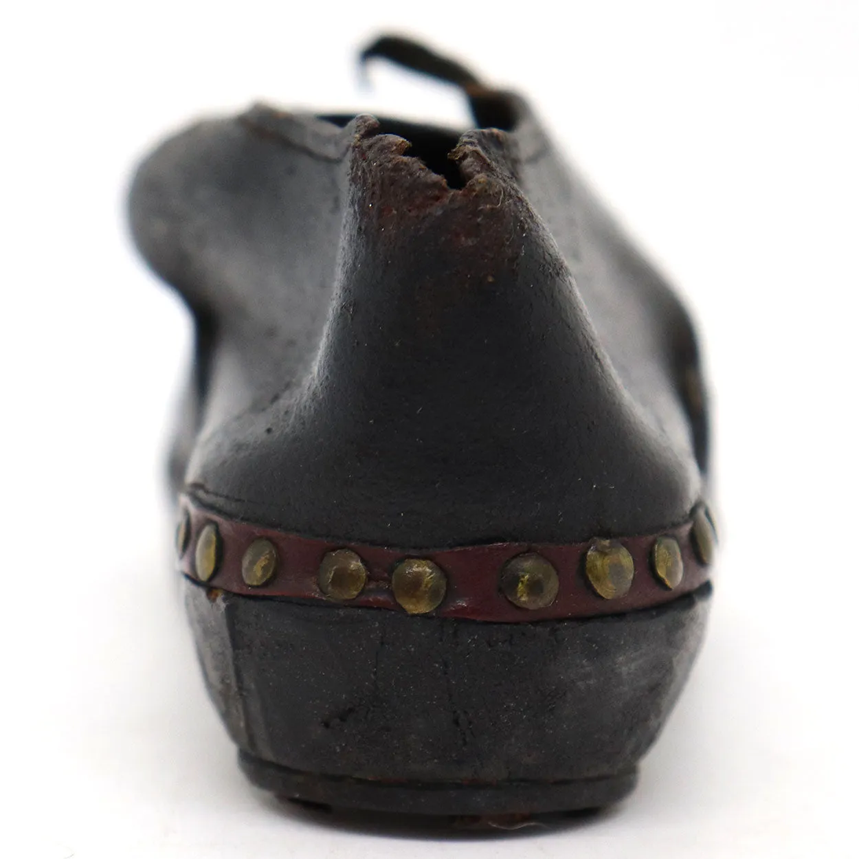 Rare Pair English Lancashire Brass, Leather, Wood Children's Sabot Clog Shoes